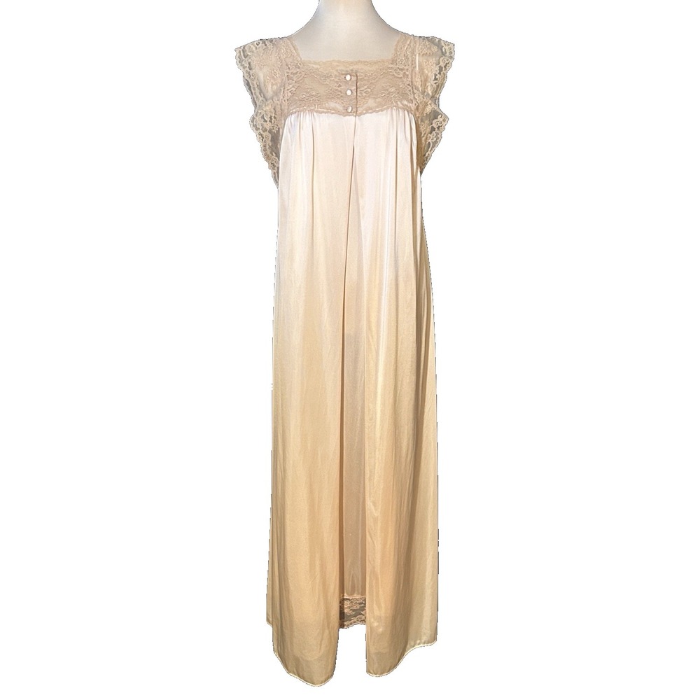 Vintage Henson Kickernick Peignoir Night Gown Robe Set Lace Beige Coquette Med